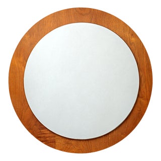 Large Round Wall Mirror in Teak Frame, Denmark, 1970s For Sale