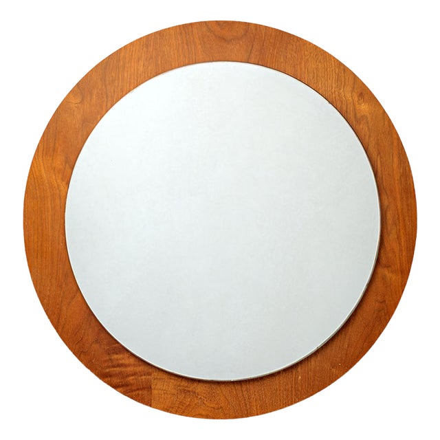 Large Round Wall Mirror in Teak Frame, Denmark, 1970s For Sale