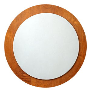 Large Round Wall Mirror in Teak Frame, Denmark, 1970s