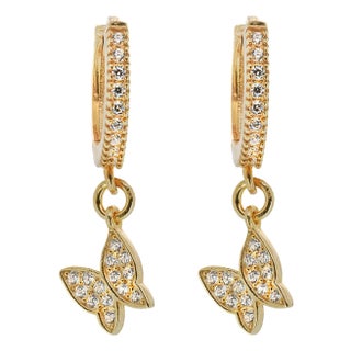 Freedom Butterfly Gold Vermeil & Pave Diamond Earrings, A Pair For Sale