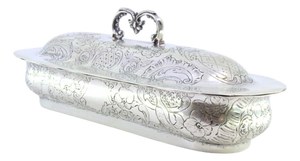 Silver Soap Dish with Engravings and Monogram Cards
