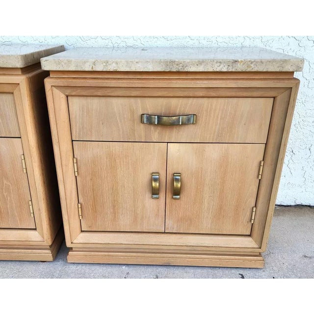 Thomasville Thomasville Nightstands Blonde Marble Tops Pair For Sale - Image 4 of 12