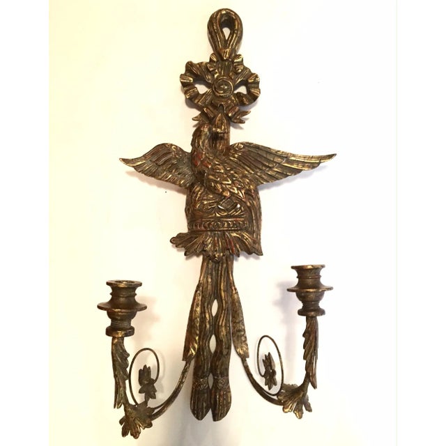 American Federal Style Eagle Wood Carved Two-Light Sconce For Sale - Image 12 of 12