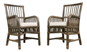Pair Bielecky Brothers Organic Modern Rattan Dining Armchairs