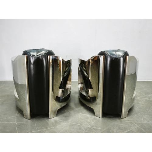Silver Aviator Lounge Chairs in Leather and Steel from Timothy Oulton, 1990s, Set of 2 For Sale - Image 8 of 13