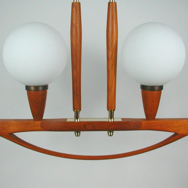 Brown Mid-Century Swedish Modern Teak and Satin Glass Chandelier, 1960s For Sale - Image 8 of 18