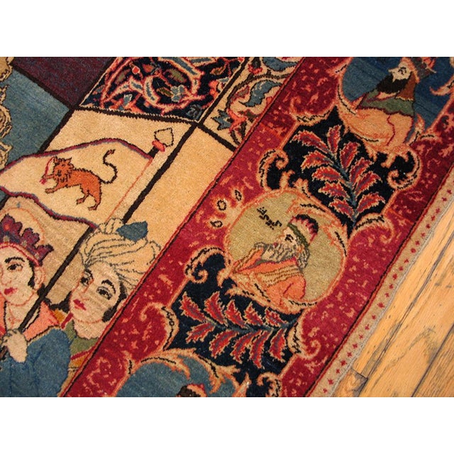 Mid 20th Century 1940s Colorful Antique Persian Pictorial Kashan "Mashahir" Carpet 4'4" X 7 Handknotted Wool Rug For Sale - Image 5 of 6
