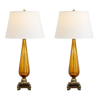 Amber Vintage Murano Teardrop Lamps – A Pair For Sale