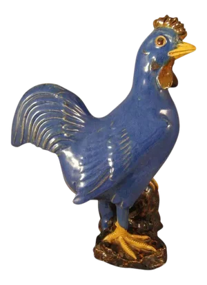 Late 19th Century Chinese Pottery Model of a Rooster or Chicken in Thick Blue Glaze