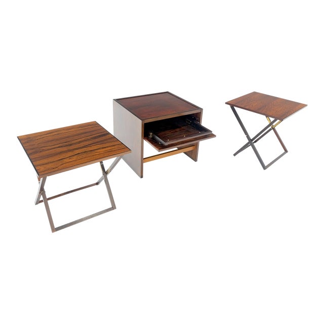 Nesting Folding X Bases Rosewood & Brass End Side Tables Stands Denmark - Set of 4 For Sale