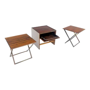 Nesting Folding X Bases Rosewood & Brass End Side Tables Stands Denmark - Set of 4