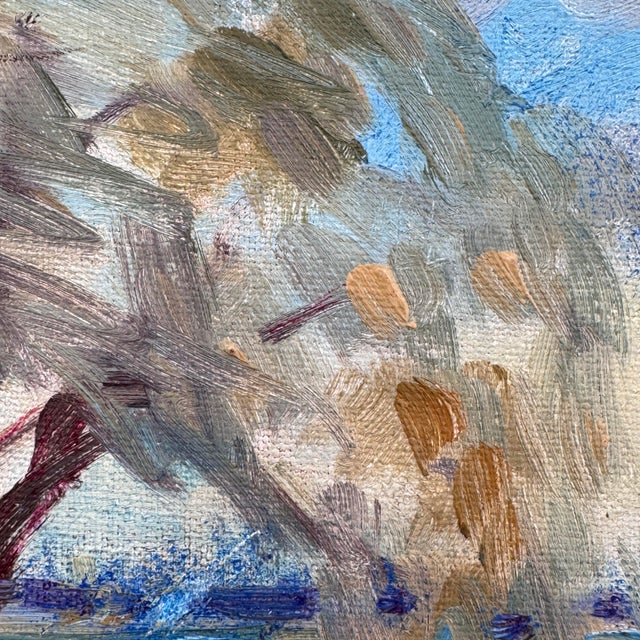 Impressionist Vintage Original Oil Painting Impressionist Landscape Tree by Water For Sale - Image 3 of 12