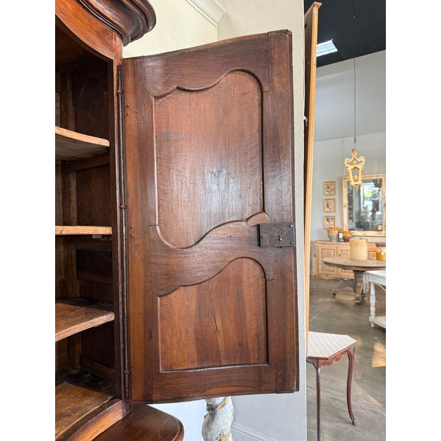 Wood 19th Century French Louis XV Style Buffet À Deux Corps Cabinet in Walnut For Sale - Image 7 of 11