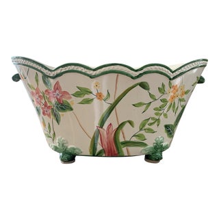 Vintage Floral Ceramic Planter Jardiniere For Sale