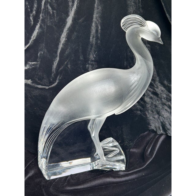 Lalique Pristine Lalique Louisiane Peacock/Crane 1970's Retired Crystal Sculpture For Sale - Image 4 of 12
