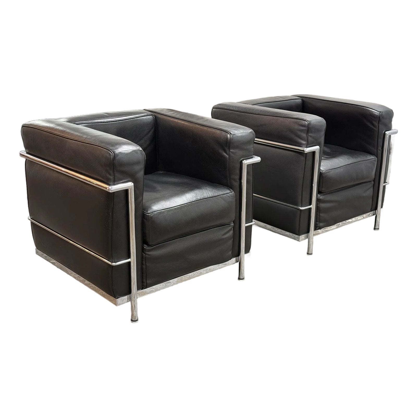 Le Corbusier Style Cube Lounge Chairs, Pair | Chairish