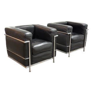 Le Corbusier Style Cube Lounge Chairs, Pair For Sale