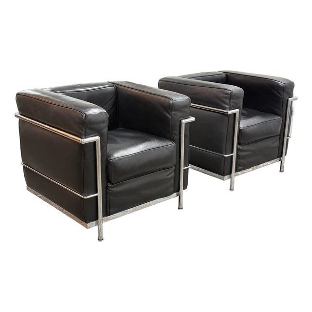 Le Corbusier Style Cube Lounge Chairs, Pair For Sale