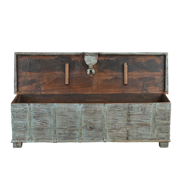 Indian Footboard “Bed Bench” Constructed From an Antique Teakwood Blanket Chest For Sale - Image 3 of 3