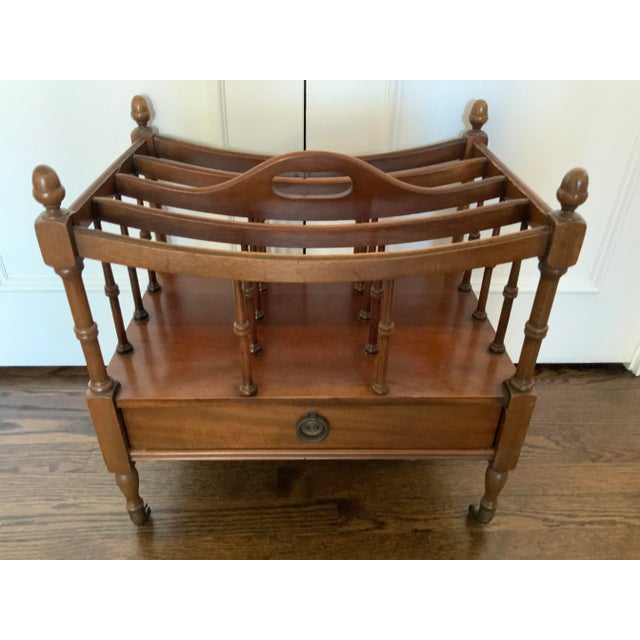 Wood Vintage Magazine/Newspaper Rack With One Drawer on Casters For Sale - Image 7 of 9