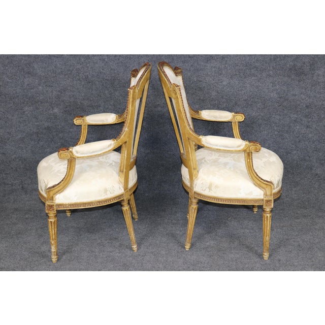 1910s Pair 1920's Louis XVI Style Painted and Distressed Armchairs For Sale - Image 5 of 17