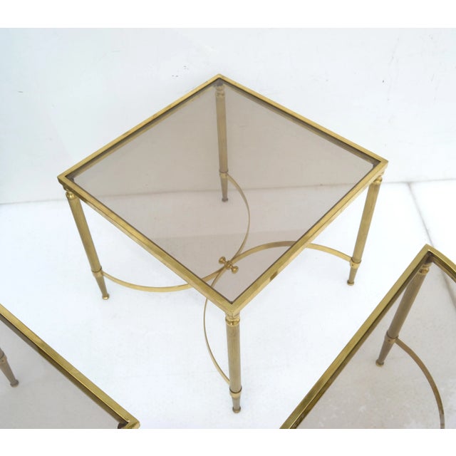 Maison Lancel Brass & Smoked Glass Three Parts Coffee Table Mid-Century Modern For Sale - Image 11 of 13