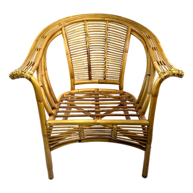 Vintage Bent Bamboo & Rattan Lounge Chair in the Style of Franco Albini For Sale