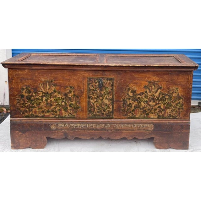 Rustic European Large Scale 18th-C. Large Scale Hand Painted Continental / Swedish Pine Coffer , Trunk, Chest or Con For Sale - Image 3 of 13