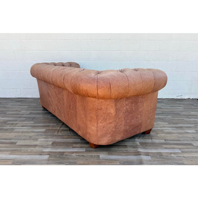 Vintage Distressed Leather Chesterfield Sofa | Made in Canada | Camel Brown | Circa 1990s For Sale - Image 9 of 18