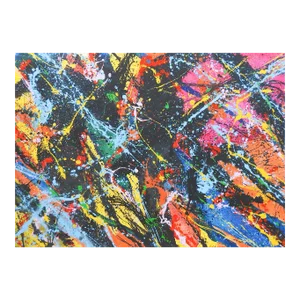 Abstract Style of Jackson Pollock Magenta Blue & Black Painting on Paper
