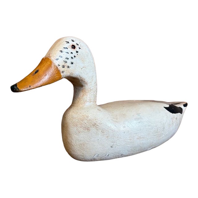 Vintage Hand-Carved White Pekin Duck Wooden Decoy For Sale