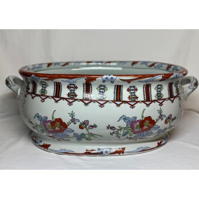 Antique Floral Transferware Porcelain Footbath Cachepot Wine Cooler For Sale - Image 9 of 12