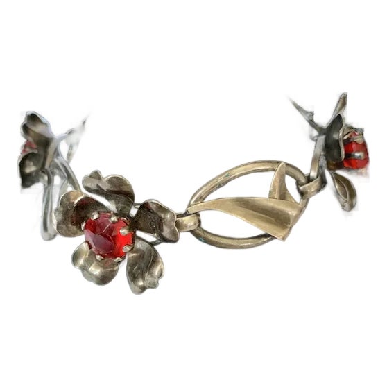 Mid 20th Century Sterling Floral Link Bracelet For Sale
