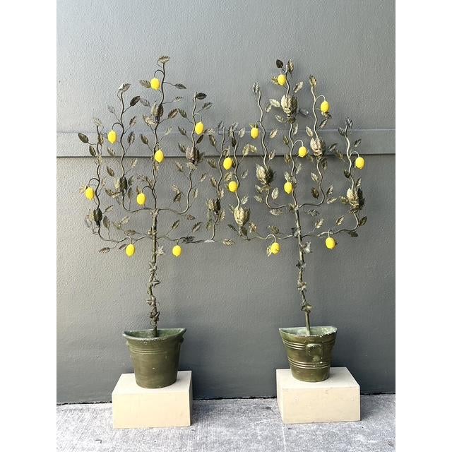 Mid 20th Century Vintage Italian Lemon Tole Tree Lights - A Pair For Sale - Image 5 of 12