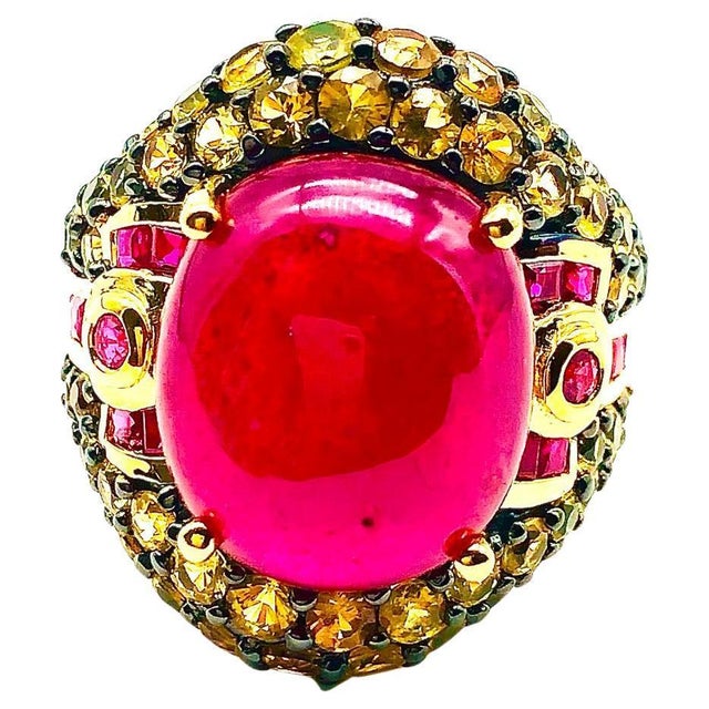 Bochic "Orient" Natural Ruby & Yellow Sapphire Ring Set In 18 K Gold & Silver For Sale - Image 15 of 18