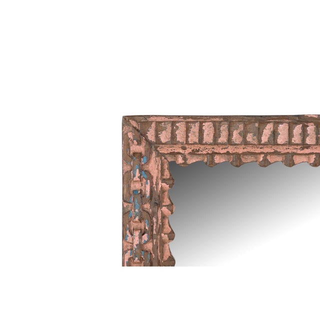 This Vintage Indian Carved and Painted Teakwood Mirror is framed in solid teakwood, featuring intricate hand-carved...