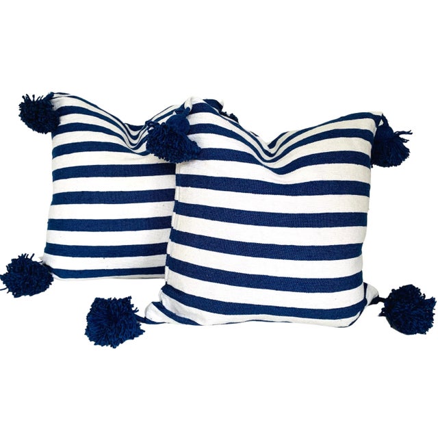 Moroccan Moroccan Handloomed Pom-Pom Pillows, 19" x 19" - A Pair For Sale - Image 3 of 4
