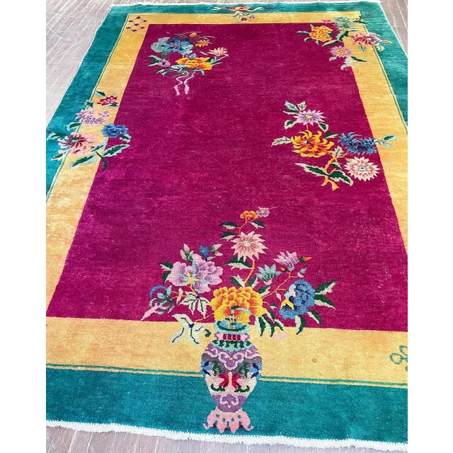 Antique Art Deco Chinese Rug 6' X 8'8" For Sale - Image 9 of 12