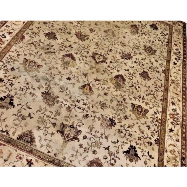 Cream 1900s Antique Hand Knotted Agra Rug- 9′9″ × 13′2″ For Sale - Image 8 of 10