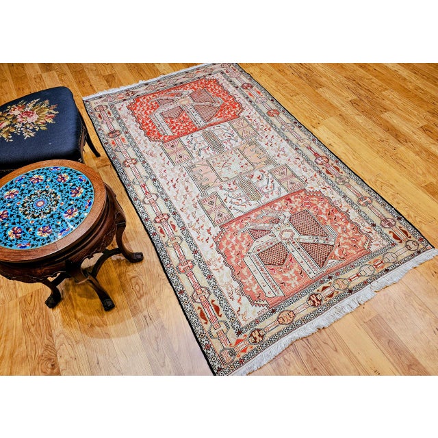 Vintage Persian Shahsavan Soumak Tribal Rug, Handwoven Wool & Silk, Geometric Pattern, Ivory & Red, 4x7 For Sale - Image 9 of 18