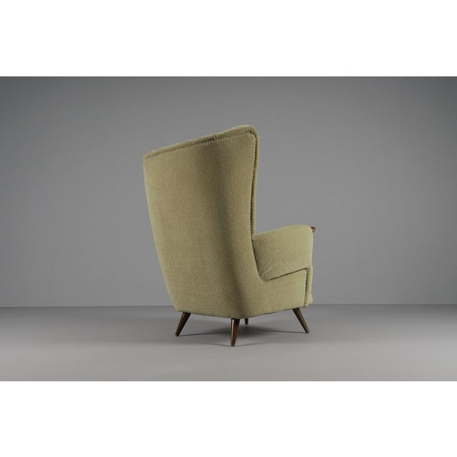 Large Green Italian Wood & Fabric Wingback Armchair, 1950s For Sale - Image 4 of 15
