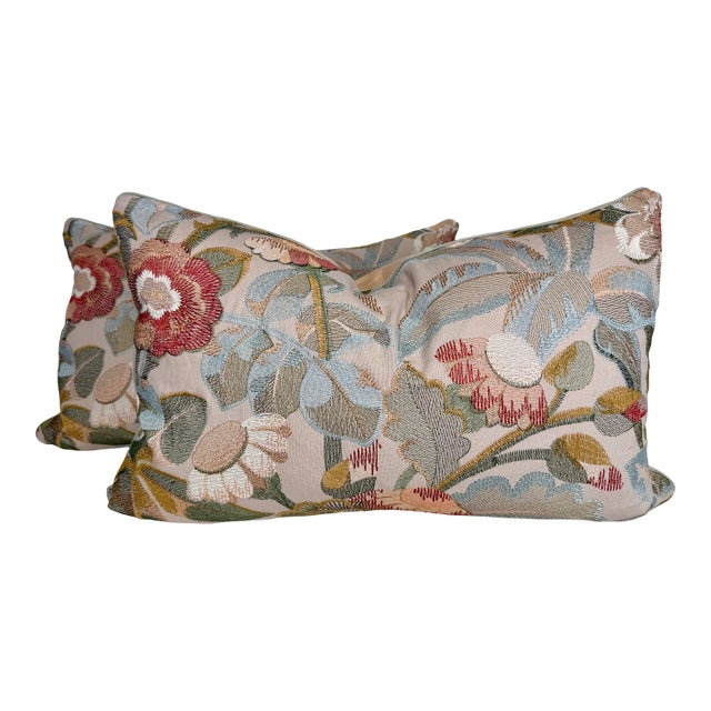 Cowtan & Tout "Tapestry Flowers" in Coral 14"x22" Pillows-a Pair For Sale