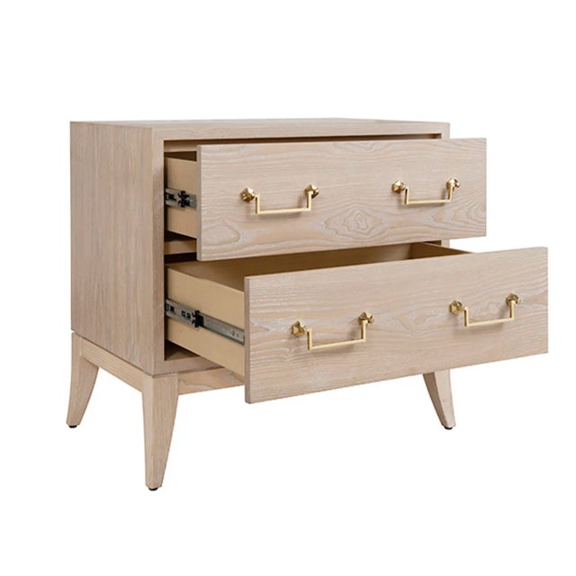 Contemporary Matthew Izzo Home - Kenna Cerused Oak Two Drawer Side Table With Brass Handles For Sale - Image 3 of 5