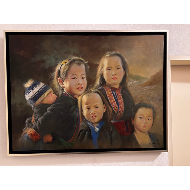 S Prayung, H S T Group of Hmong Children, 1970s, Oil Painting on Canvas, Framed For Sale - Image 7 of 10