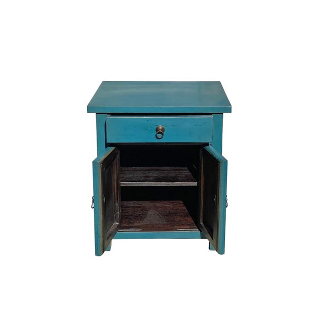2010s Distressed Bolection Blue One Drawer Simple End Table Nightstand For Sale - Image 5 of 6