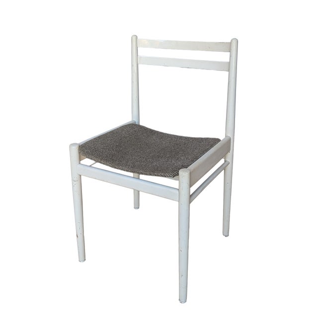 Vintage White Wooden Chair with Fabric Seat, 1970s For Sale