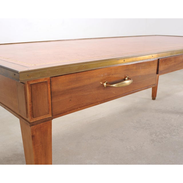 Midcentury French Palladian Fruitwood Library Table Desk 7 Ft For Sale - Image 9 of 18