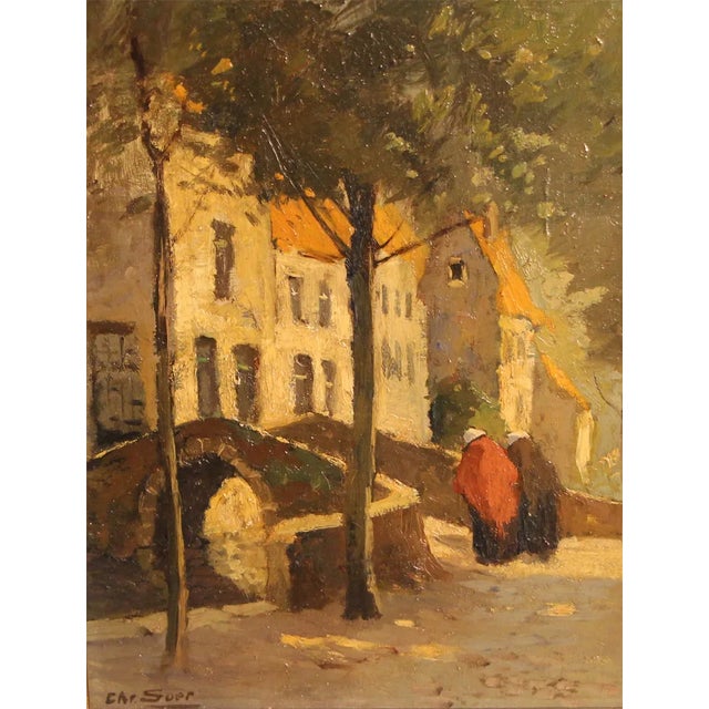 Christiaan Soer, Town Scene with Bridge, 1920s, Oil on Canvas, Framed For Sale - Image 3 of 9