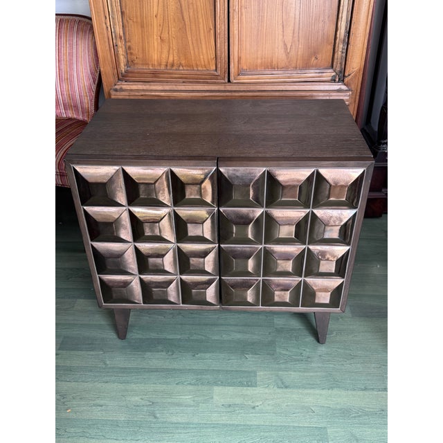 Limited edition and now discontinued/out-of-production West Elm cabinet featuring a bold geometric front of hand-glazed...