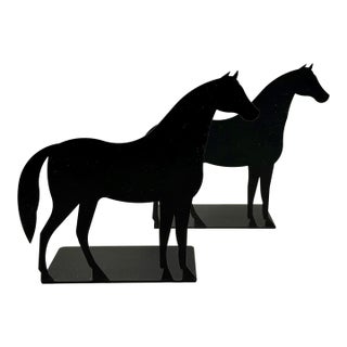 Vintage Black Metal Horse Bookends, Equestrian Library Decor For Sale